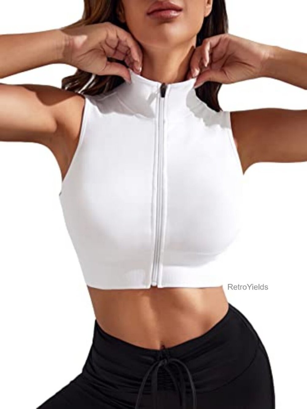 Y2K Crop Tank Top Sleeveless Zip Up Stand Collar Going Out Streetwear